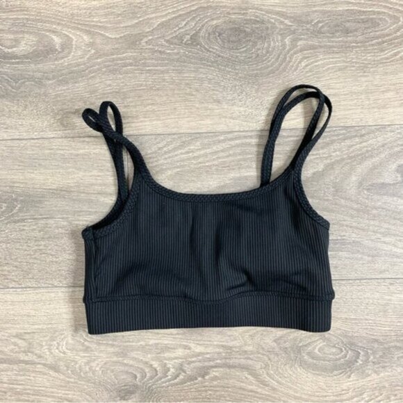 Carbon38 Sports Bra Ribbed Double Strap Black Cropped Tank Top Size Small - Picture 4 of 11